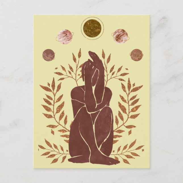 Faded planets thinking man gold wreaths moon postcard (Front)