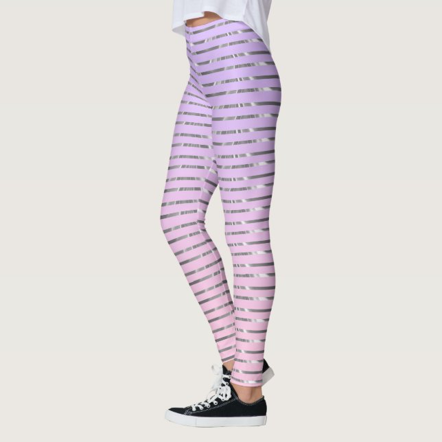 Faded purple and pink ombre silver stripes leggings (Left)