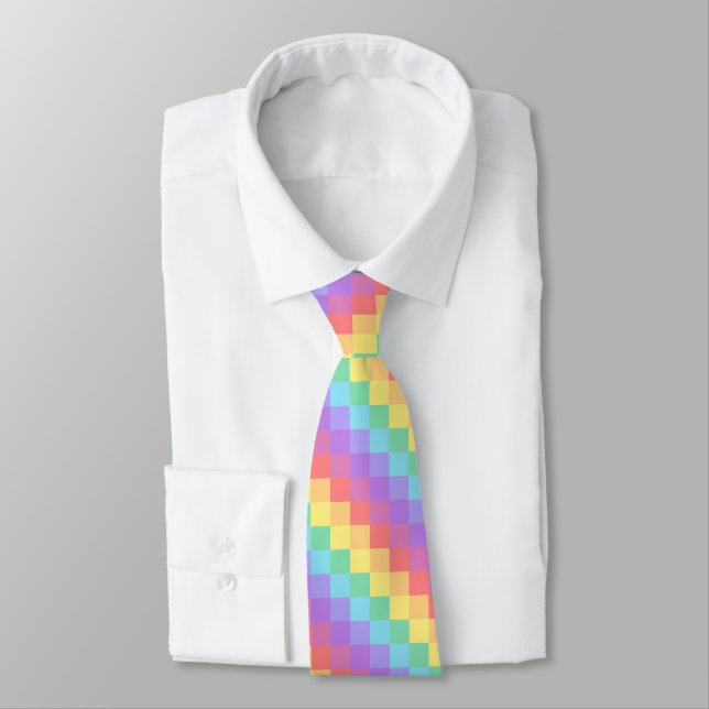 Faded Rainbow Diagonal Chequerboard LGBT Pride Tie (Tied)