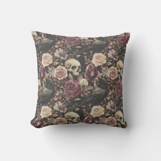 Faded Raven Garden Throw Pillow (Front)