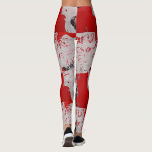 Faded Red and White Graffiti with African Stencil Leggings