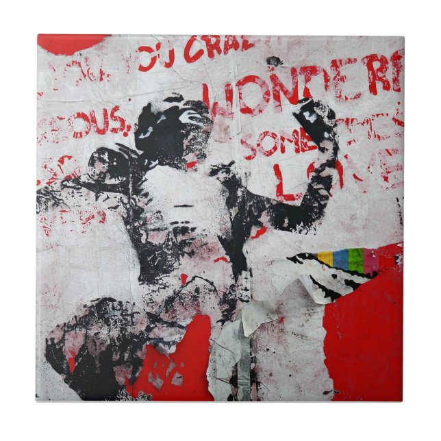 Faded Red and White Graffiti with African Stencil Tile (Front)