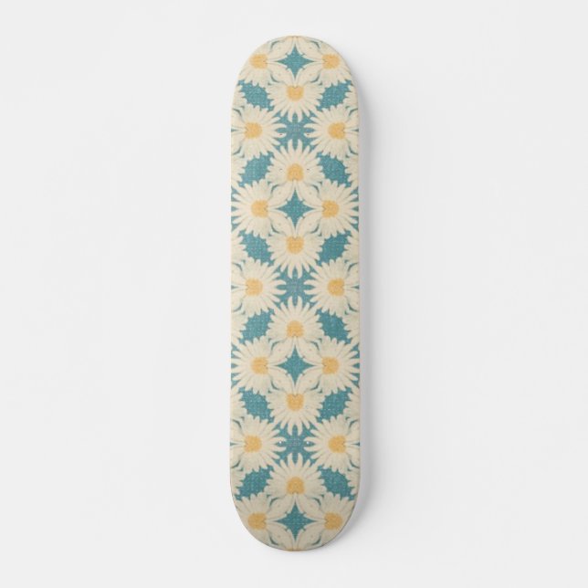 Faded Retro Style Daisies Skateboard (Front)