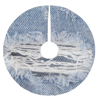 Faded Ripped Jeans Texture Brushed Polyester Tree Skirt
