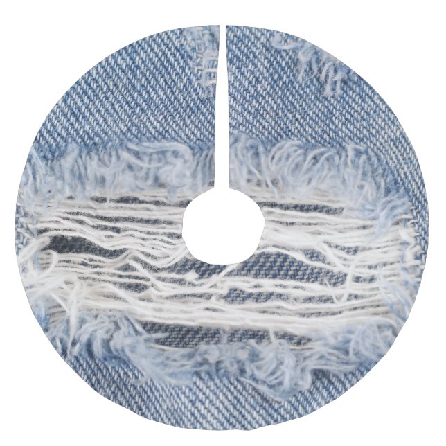 Faded Ripped Jeans Texture Brushed Polyester Tree Skirt (Front)