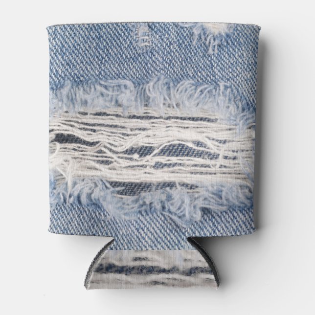 Faded Ripped Jeans Texture Can Cooler (Front)
