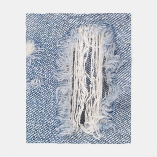 Faded Ripped Jeans Texture Fleece Blanket (Front)