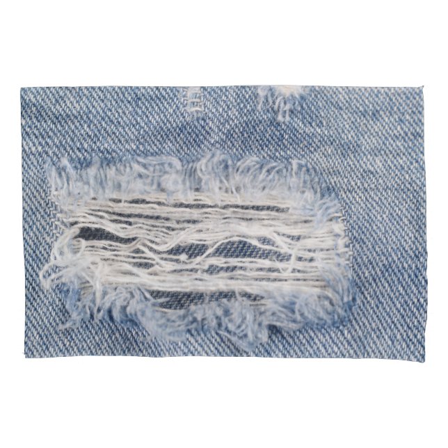 Faded Ripped Jeans Texture Pillowcase (Front)