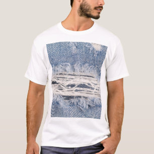 Faded Ripped Jeans Texture T-Shirt