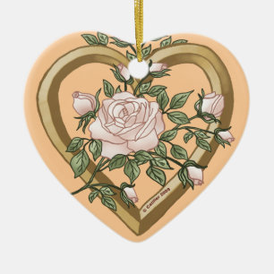 Faded Rose Bevel Heart Ceramic Ornament