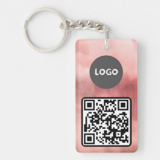 Faded Rose Pink Business Logo & QR Code Keychain