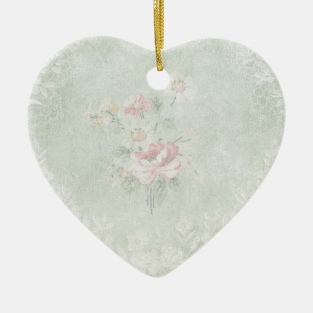 Faded Roses Shabby Vintage Design Ceramic Ornament (Front)