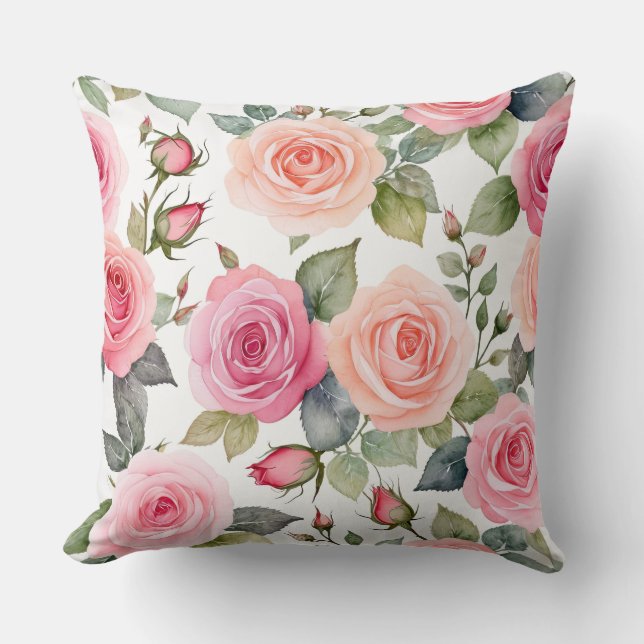 Faded Roses Throw Pillow (Front)