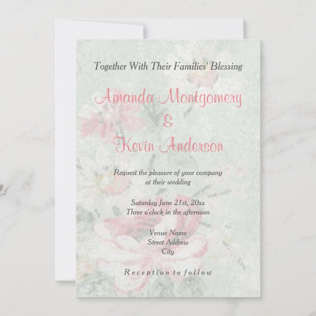 Faded Roses Vintage Design Classic Wedding Invitation (Front)