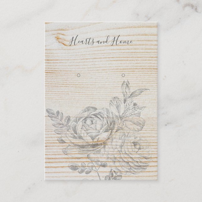 Faded Sketch Floral Wood Earring Display Card (Front)