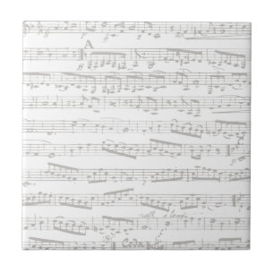 Faded Subtle Black and white musical notes Tile