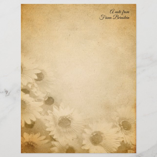 Faded Sunflower Rustic Personalized Stationery (Front)