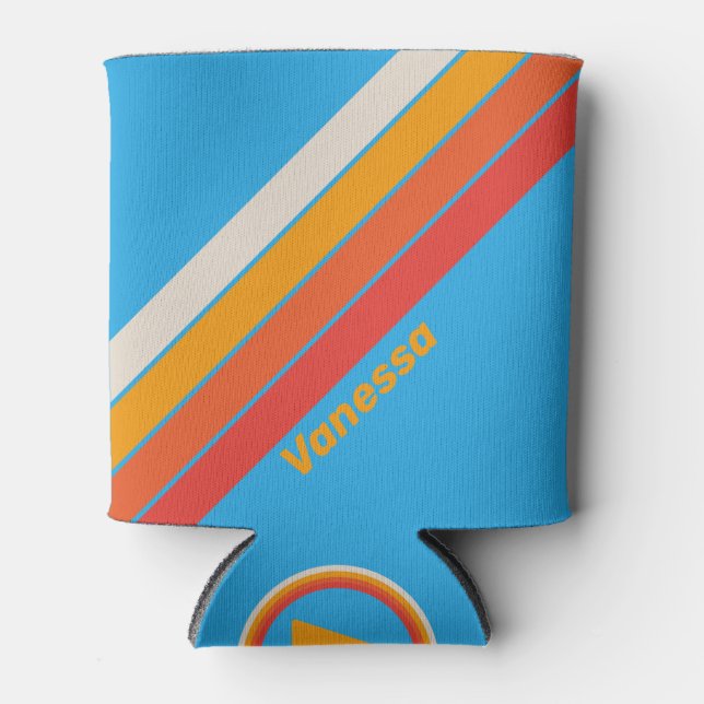 Faded Surf Blue Stripes with Name Can Cooler (Front)