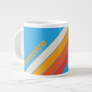 Faded Surf Blue Stripes with Name Large Coffee Mug