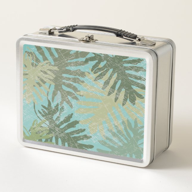 Faded Tropical Leaves Metal Lunch Box (Front)