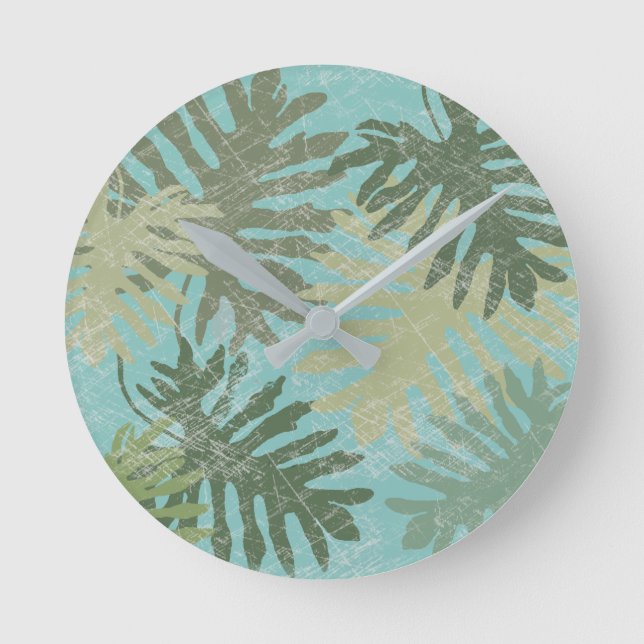 Faded Tropical Leaves Round Clock (Front)