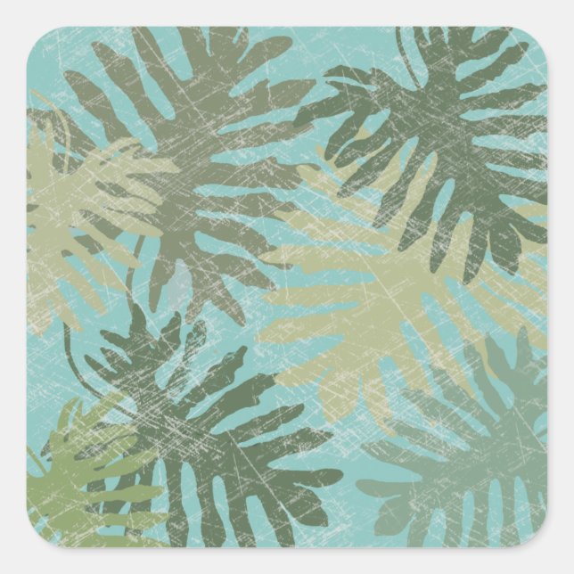 Faded Tropical Leaves Square Sticker (Front)