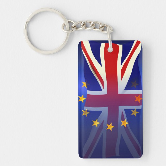 Faded Union Jack Over EU Flag Keychain (Front)