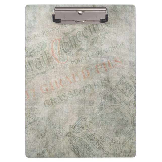 Faded Vintage Paper Parisian Advertisement Collage Clipboard (Front)