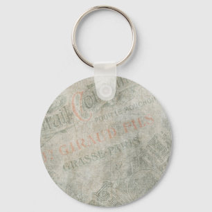 Faded Vintage Paper Parisian Advertisement Collage Keychain