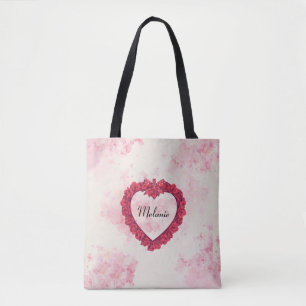 Faded Watercolor Floral Print with a Red Heart  Tote Bag