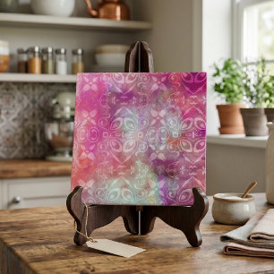 Faded White Damask Boho Pink Purple Watercolor Tile