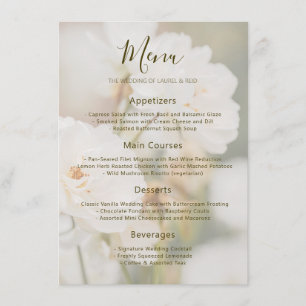 Faded White Rose Floral Photo Romantic Wedding Menu