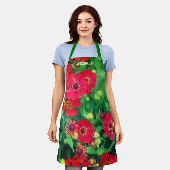Faded Zinnia Flowers Nature Personalized Apron (Worn)