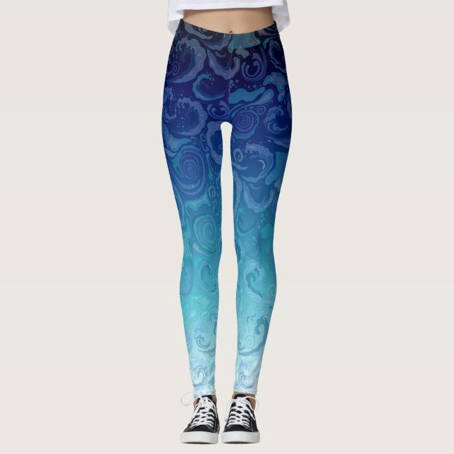Fading Blue Swirling Water Leggings (Front)