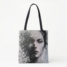 Fading grayscale pixel portrait with emotion
