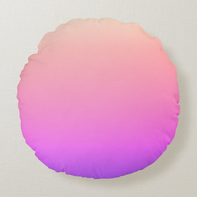 Fading Peach Pink & Purple Colourful Ombre Round Pillow (Front)