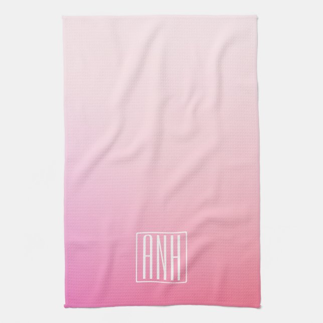 Fading Pinks Ombre Gradation & Your Initials Kitchen Towel (Vertical)