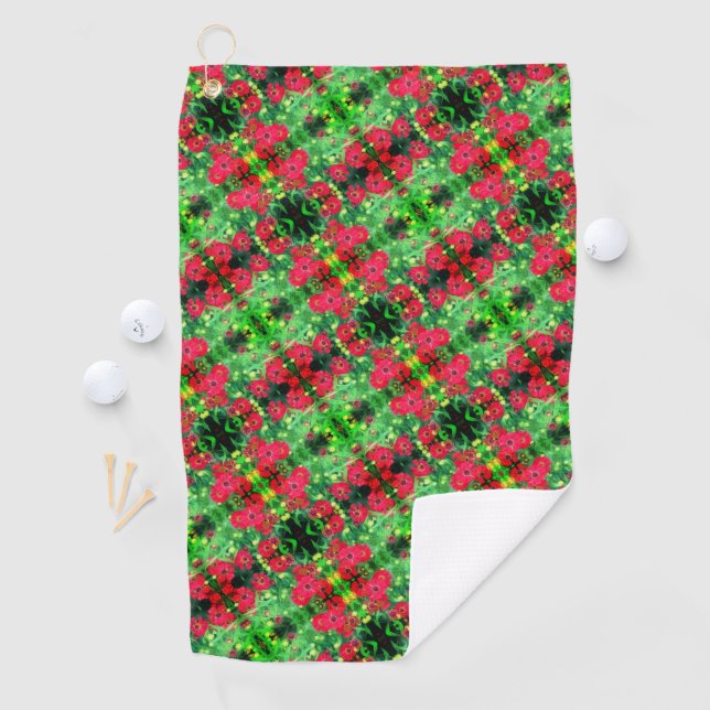 Fading Red Zinnia Flowers Abstract Pattern      Golf Towel (InSitu)