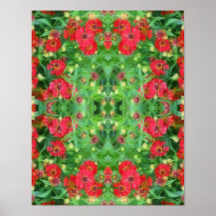 Fading Red Zinnia Flowers Abstract Pattern Poster