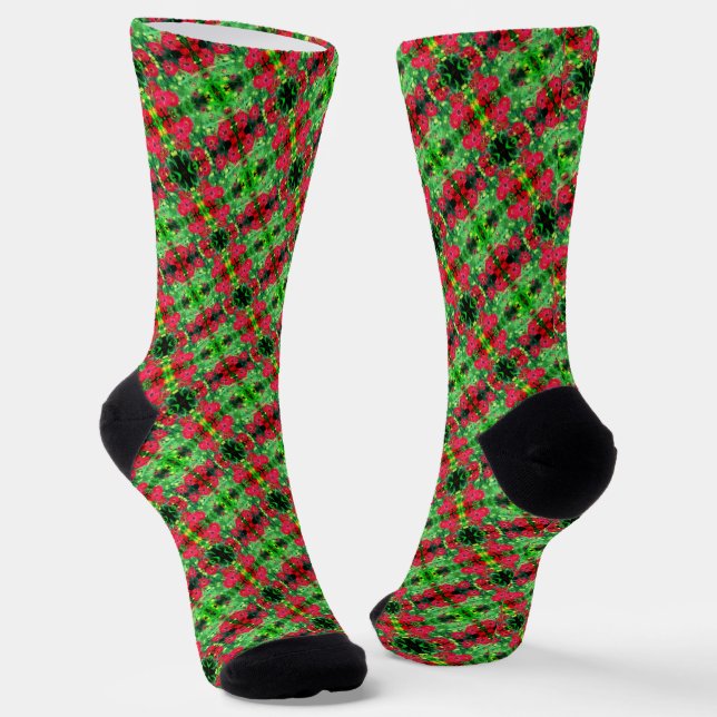 Fading Red Zinnia Flowers Abstract Pattern    Socks (Angled)