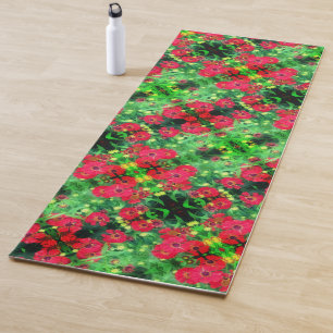 Fading Red Zinnia Flowers Abstract Pattern       Yoga Mat