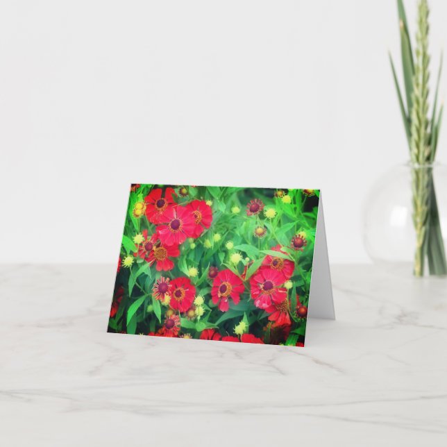 Fading Red Zinnia Flowers Blank Note Card (Front)