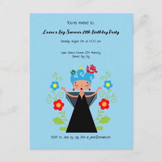 Fado woman singer Birthday Party invitation Postcard (Front)