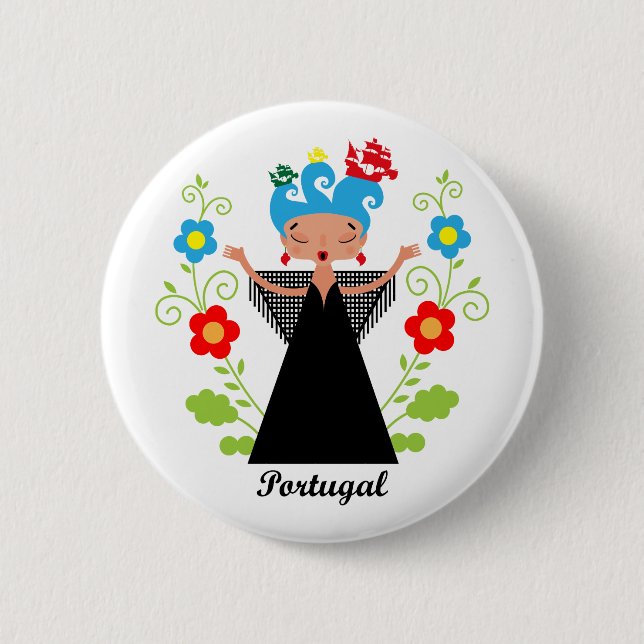 Fado woman singer with Portuguese caravel ships 2 Inch Round Button (Front)