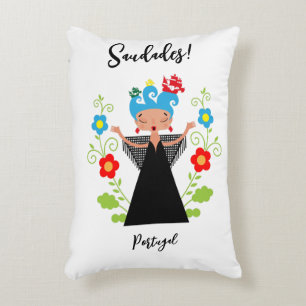 Fado woman singer with Portuguese caravel ships Accent Pillow
