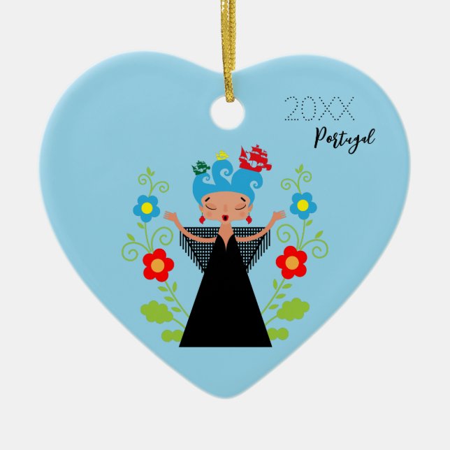 Fado woman singer with Portuguese caravel ships   Ceramic Ornament (Front)