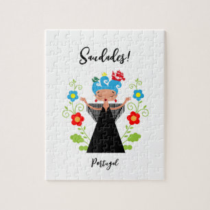 Fado woman singer with Portuguese caravel ships  Jigsaw Puzzle