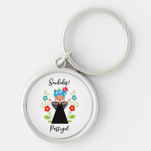 Fado woman singer with Portuguese caravel ships Keychain