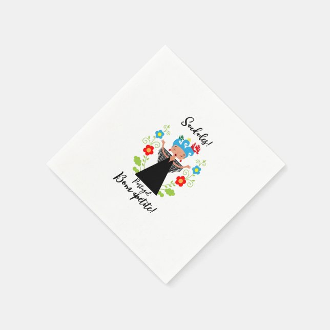 Fado woman singer with Portuguese caravel ships   Napkin (Corner)