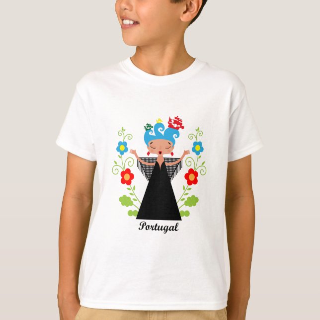 Fado woman singer with Portuguese caravel ships T-Shirt (Front)